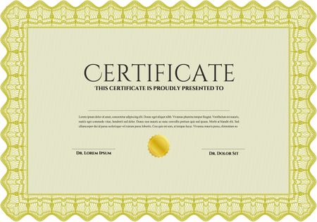 Diploma or certificate template. Superior design. Vector pattern that is used in currency and diplomas.Complex background. Yellow color.