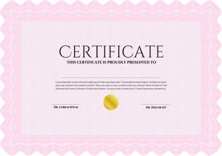 Pink Sample Certificate. With quality background. Artistry design. Vector pattern that is used in money and certificate. 