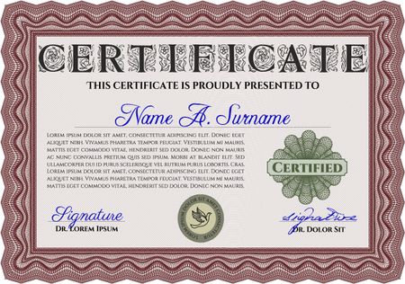 Red Sample Certificate. With quality background. Artistry design. Vector pattern that is used in money and certificate. 