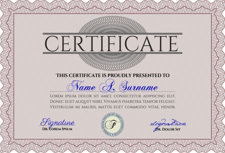 Red Sample Certificate. With quality background. Artistry design. Vector pattern that is used in money and certificate. 