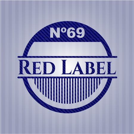 Red Label emblem with jean background