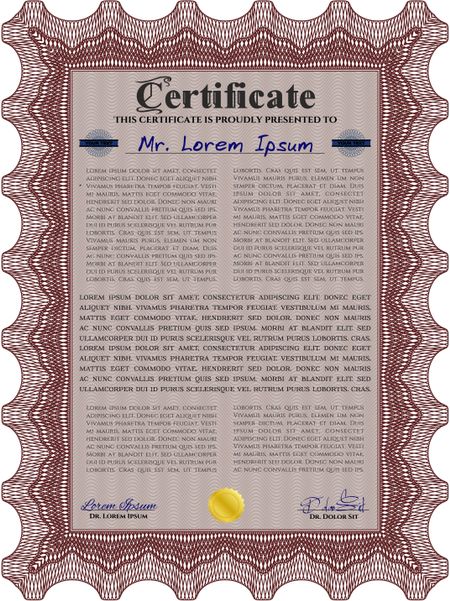 Red Sample Certificate. Artistry design. With quality background. Vector pattern that is used in money and certificate. 