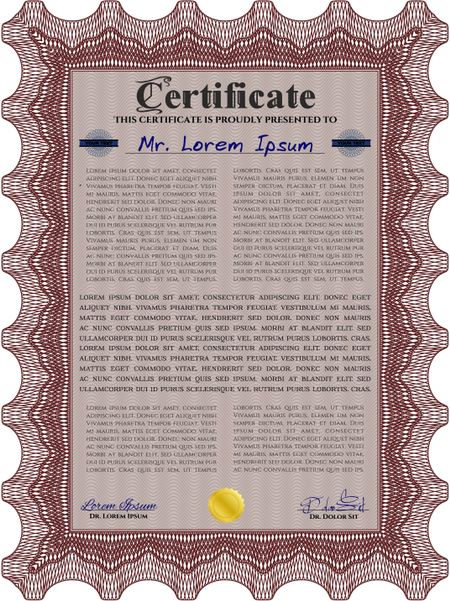 Red Sample Certificate. Artistry design. With quality background. Vector pattern that is used in money and certificate.