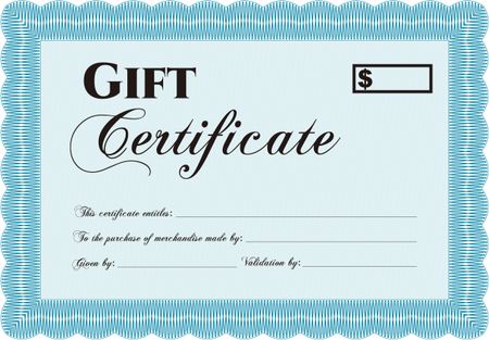 Modern gift certificate. Retro design. With great quality guilloche pattern. 