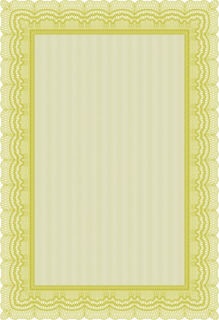 Yellow Diploma template or certificate template. Beauty design. With quality background. Vector pattern that is used in money and certificate. 