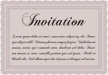 Vintage invitation template. Vector illustration. With guilloche pattern. Retro design. 