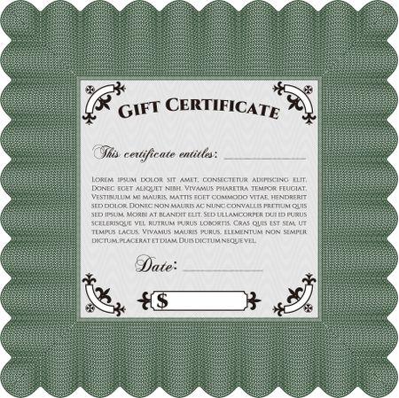 Modern gift certificate. With great quality guilloche pattern. Retro design. 