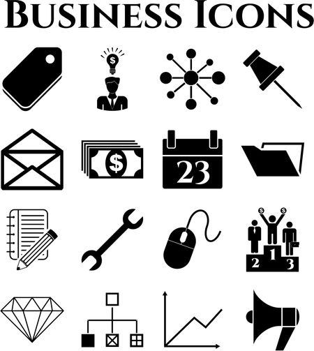 business icon set. 16 icons total. Universal Modern Icons.