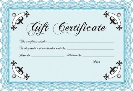 Formal Gift Certificate template. Elegant design. With guilloche pattern. Vector illustration.