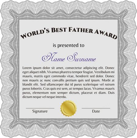 Best Father Award Template. Elegant design. With guilloche pattern. Vector illustration. 