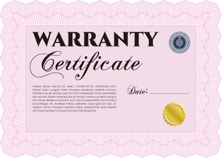 Sample Warranty template. With great quality guilloche pattern. Retro design. 