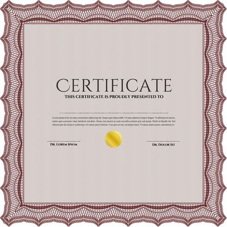 Red Diploma template. Vector illustration. With complex background. Lovely design. 