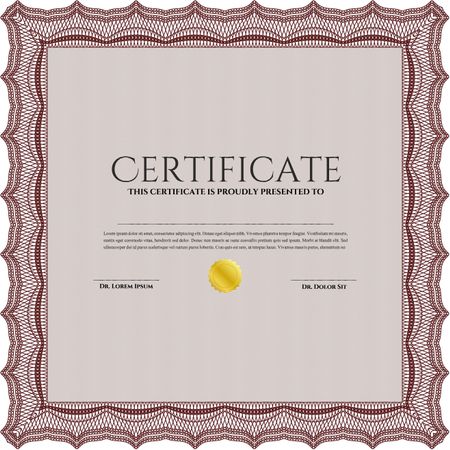 Red Diploma template. Vector illustration. With complex background. Lovely design.