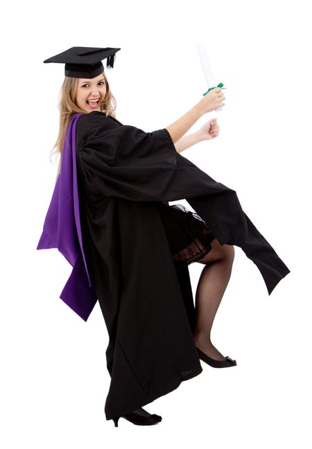 Graduation student excited isolated over a white background