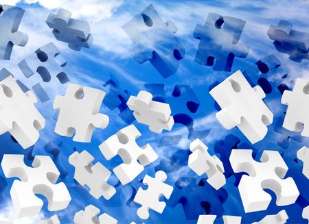 illustration of puzzle pieces falling over a blue sky