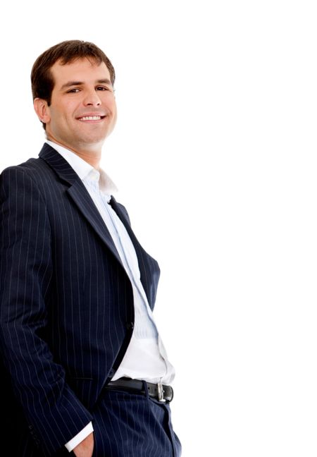 Friendly business man smiling over a white background