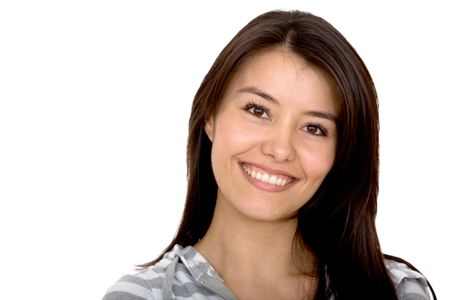 casual woman smiling isolated over a white background