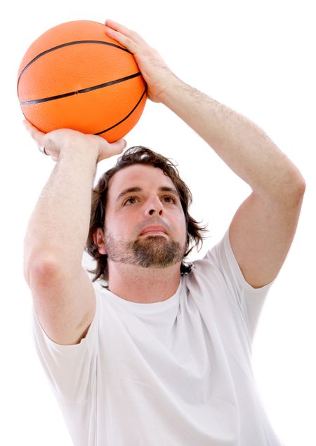 basketball player shooting isolated over a white backgrpund