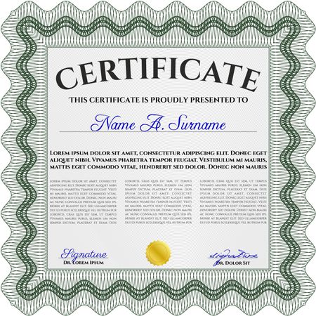 Green Certificate. Detailed. Complex design. Printer friendly. 