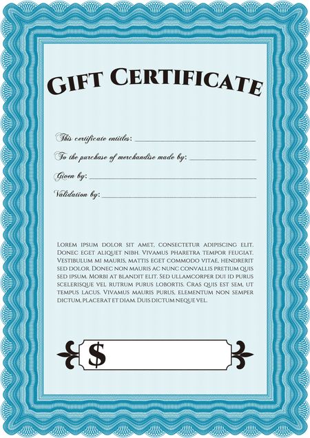 Modern gift certificate. Sophisticated design. With great quality guilloche pattern.