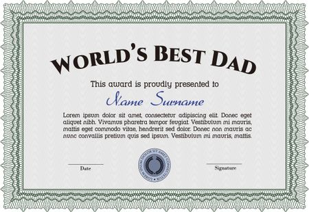 Best Dad Award. With quality background. Border, frame. Superior design. 
