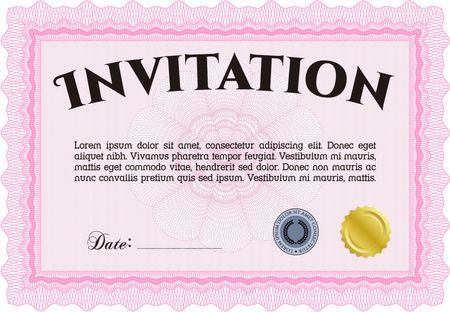Vintage invitation template. Elegant design. With guilloche pattern. Vector illustration. 
