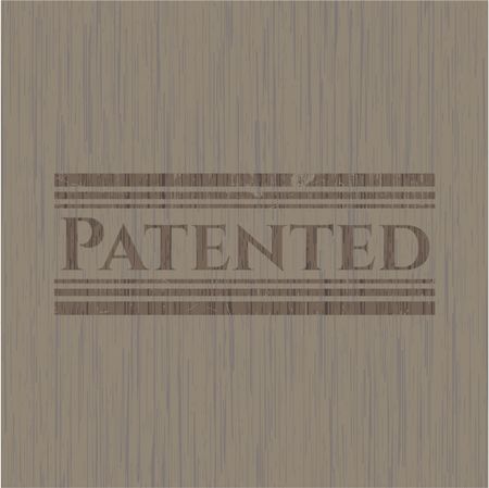 Patented badge with wooden background