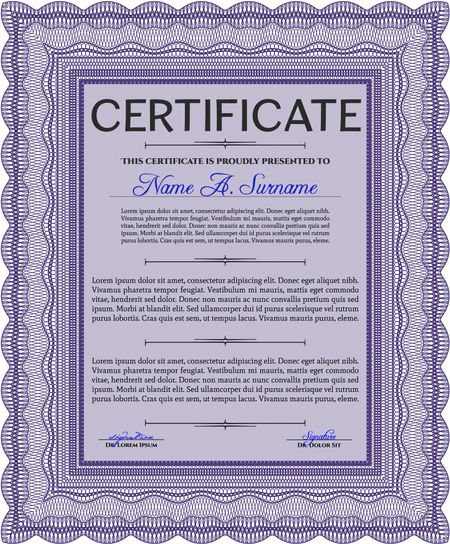 Violet Certificate. Detailed. Printer friendly. Complex design. 