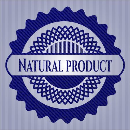 Natural Product emblem with denim high quality background