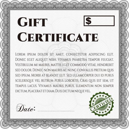 Gift certificate template. Printer friendly. Complex design. Detailed. 