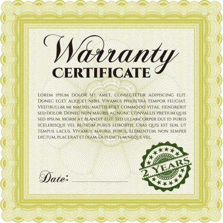 Warranty Certificate. Printer friendly. Complex design. Detailed. 