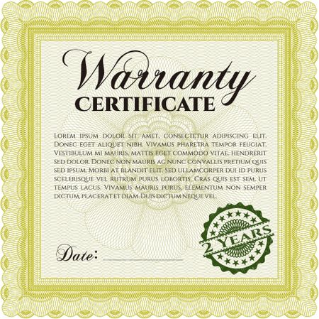 Warranty Certificate. Printer friendly. Complex design. Detailed.