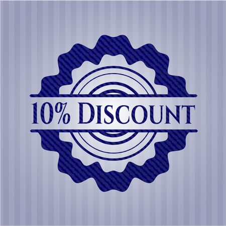 10% Discount emblem with denim high quality background