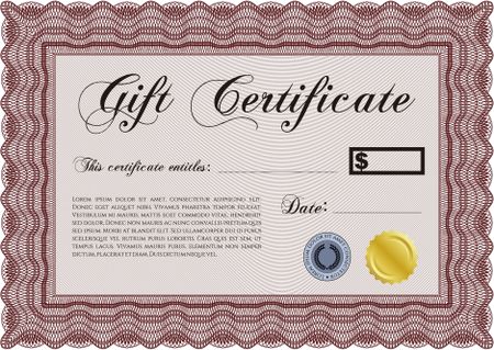 Vector Gift Certificate template. With complex linear background. Excellent complex design. Vector illustration.