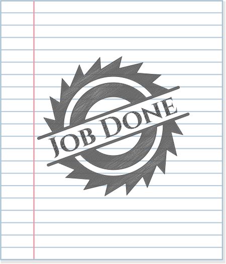 Job Done emblem drawn in pencil