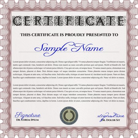 Diploma template. With background. Border, frame. Excellent design. Red color.