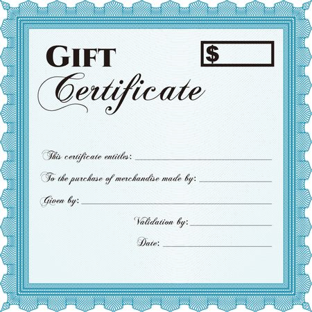 Gift certificate template. Border, frame. Beauty design. With linear background. 