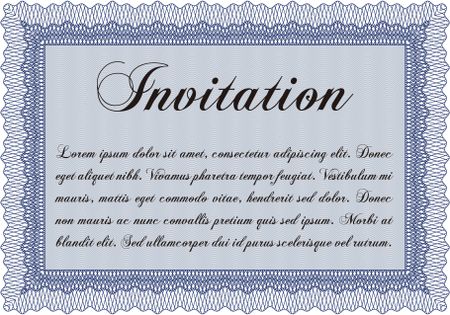 Vintage invitation. Excellent complex design. With guilloche pattern and background. Vector illustration. 