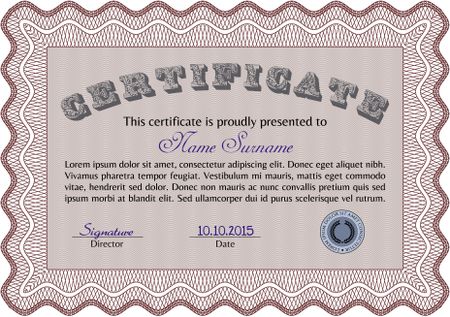 Diploma. With background. Border, frame. Good design. Red color.