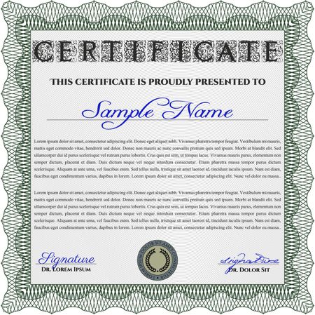 Green Certificate template or diploma template. Beauty design. Complex background. Vector pattern that is used in currency and diplomas.