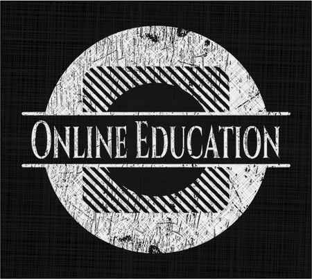 Online Education chalk emblem, retro style, chalk or chalkboard texture