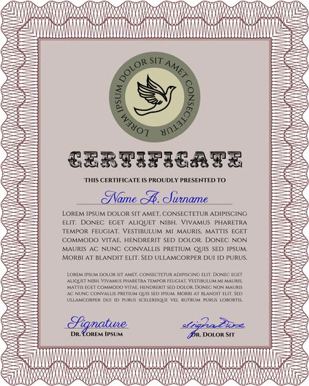 Red Diploma template. With complex background. Vector illustration. Excellent design. 
