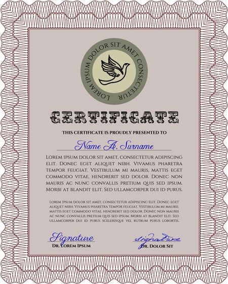 Red Diploma template. With complex background. Vector illustration. Excellent design.