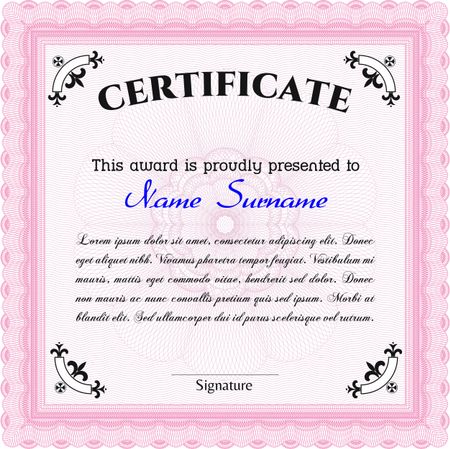 Diploma. Good design. Border, frame. With background. Pink color.