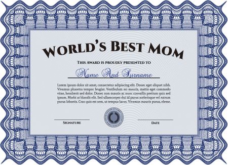 Award: Best Mom in the world. With guilloche pattern. Retro design. 