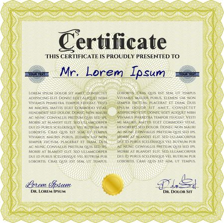 Diploma. Good design. Border, frame. With background. Yellow color.