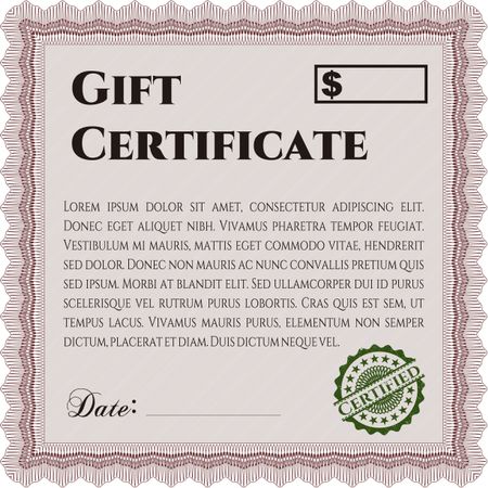 Modern gift certificate. Retro design. With great quality guilloche pattern. 
