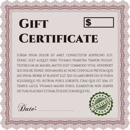 Modern gift certificate. Retro design. With great quality guilloche pattern.