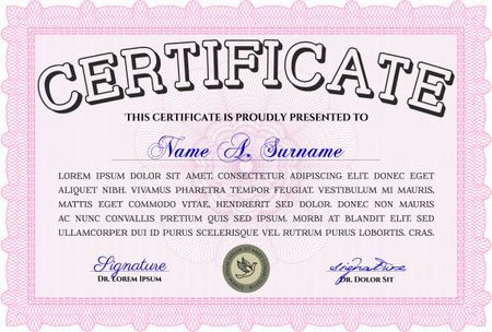Diploma. Border, frame. With background. Good design. Pink color.