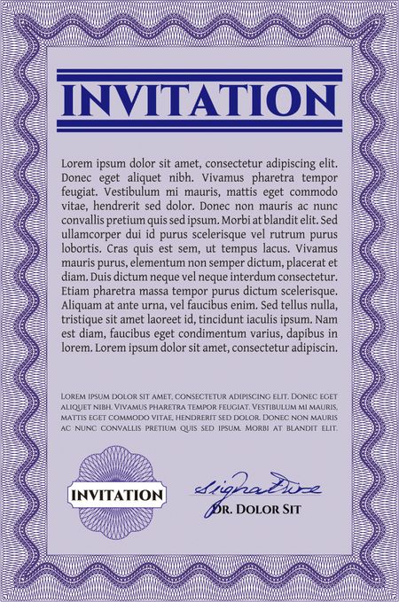 Retro vintage invitation. Sophisticated design. With great quality guilloche pattern. 